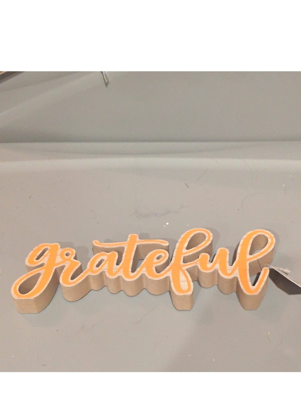 Grateful Wood Script Sign - Cream and White. 11.6"